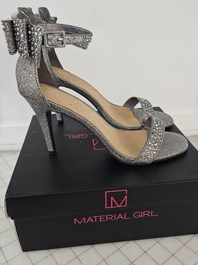 Material Girl Silver Crystal-Embellished Stiletto Sandals